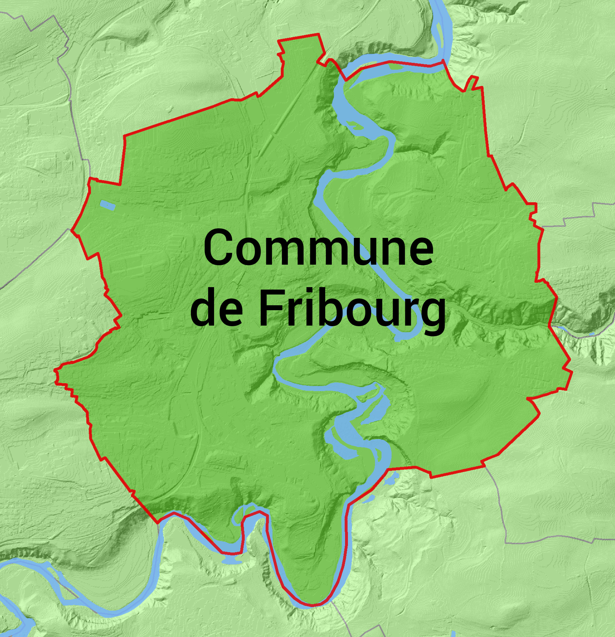 Surface du polygone de la commune de Fribourg
