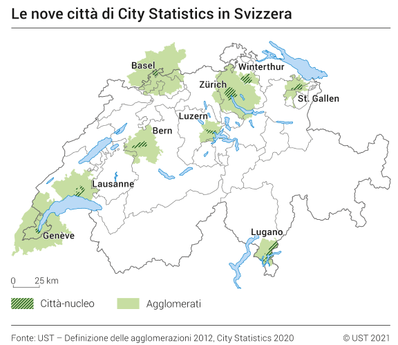 Le nove città di City Statistics in Svizzera