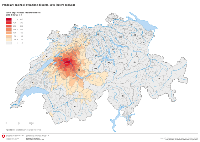 Pendolari: bacino di attrazione di Berna, 2018