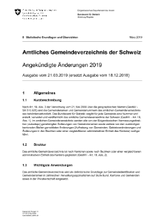 Amtliches Gemeindeverzeichnis der Schweiz - Angekündigte Änderungen 2019 - Ausgabe vom 21.03.2019 (ersetzt Ausgabe vom 18.12.2018)